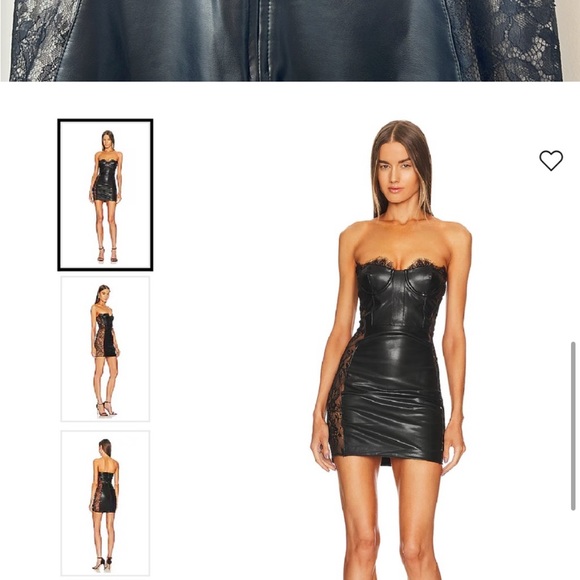 NWT Michael Costello Revolve Sadie Strapless Mini Dress Lace Faux Leather Black - Picture 3 of 5
